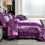 MOVE OVER Purple Satin Comforter Set King Size Purple Ruffle Bedding Set 8 Pieces Satin Bed in a Bag Farmhouse Shabby Chic Ruffle Design Silk Like Satin Comforter Sets MOVE OVER