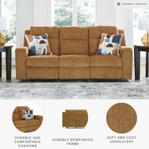 Signature Design by Ashley Kanlow Contemporary Manual Reclining Sofa with 2 Accent Pillows, Light Brown Signature Design by Ashley