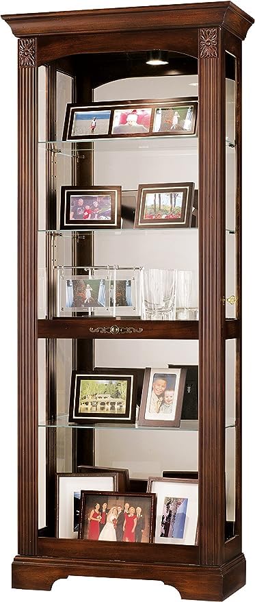 Howard Miller Chalfie Curio Cabinet, Portable Storage Cabinet for Collectibles Living Room & Office - Sliding Door with Lockable Glass Shelves & Wood Finish Adjustable Floor Levelers