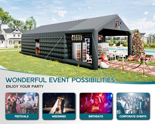 Albott 39x20x14 FT Large Black Inflatable Nightclub Tent for Adults with Pavilion Rest Area, Black Inflatable Night Club Gazebo with 2 Side Doors & Logo Area for Birthday, Wedding, Backyard Events Albott