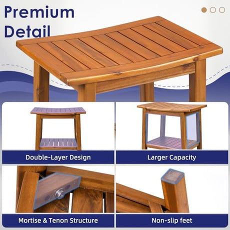 Upolana Teak Shower Bench, 20" Solid Wood Shower Stool Waterproof Shower Seat with Storage Shelf for Bathroom, Indoor & Outdoor Use Upolana