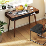 Tangkula Mid-Century Modern Computer Desk, Home Office Desk w/Drawer & Open Compartment, Laptop PC Desk w/Rubber Wood Legs, Makeup Vanity Table, Vintage Writing Desk Workstation for Study, Bedroom Tangkula