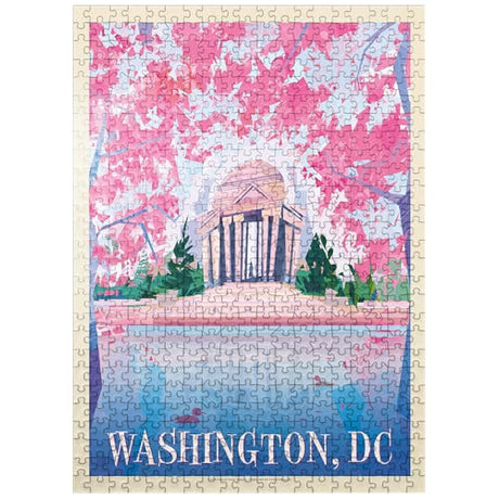 MyPuzzle Washington, DC: Jefferson Memorial in Bloom (Mod Design), Vintage Poster - Premium 500 Piece Jigsaw Puzzle for Adults MyPuzzle.com