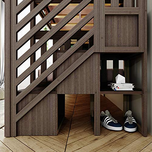 Max & Lily Bunk Bed, Twin-Over-Twin Bed Frame For Kids With Stairs, Clay Max & Lily