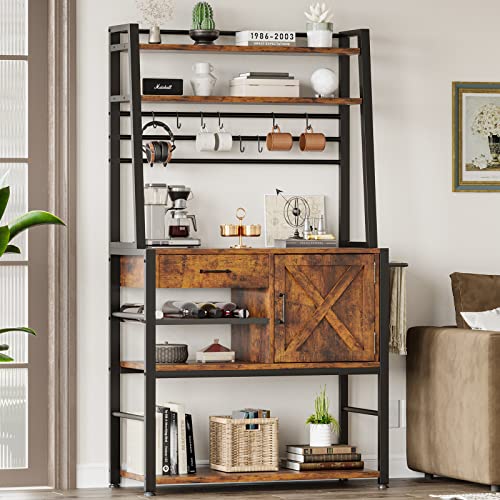 Rustic Brown Itaaar Baker's Rack with Wine Rack and Storage for Kitchen and Coffee Bar