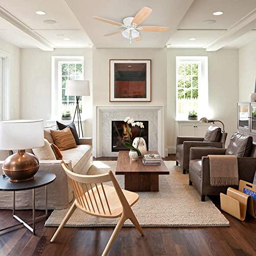 Honeywell Ceiling Fans Glen Alden, 52 Inch Classic Flush Mount Indoor LED Ceiling Fan with Light, Pull Chain, Quick-2-Hang Dual Finish Blades, Reversible Motor - 50520-01 (White) Honeywell Ceiling Fans