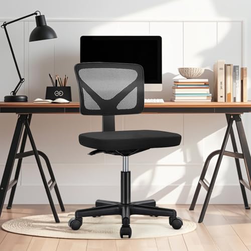 NEWBULIG Home Office Desk Chair, Armless Ergonomic Swivel Computer Chair with Wheels, Adjustable Height and Low-Back Mesh Design, Rolling Chair with Lumbar Support and Comfortable Seat, Black NEWBULIG
