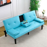 67"Modern Futon Sofa Bed,Convertible 3 in 1 Sleeper Bed Couches with Adjustable Backrest,Cup Holders,Comfy PU Leather Recliner Sofa Loveseat with Chrome Legs for Small Home Living Room (Blue) Majnesvon