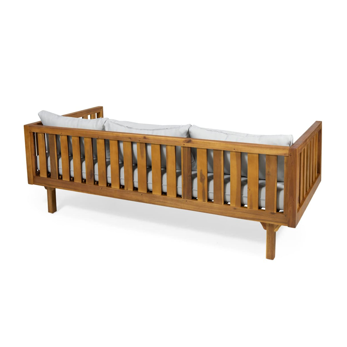 Christopher Knight Home Tina Outdoor 3 Seater Acacia Wood Daybed, Teak Finish, Light Grey Christopher Knight Home