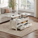 Seventable Coffee Table, 47.2" Lift Top Coffee Table with 2 Storage Drawers and Hidden Compartment, Retro Center Table with Wooden Lift Tabletop for Living Room, Gray Seventable