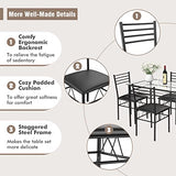 Tangkula Dining Table Set, 5 Pieces Dining Set with Tempered Glass Top Table and 4 Chairs, Kitchen Dining Room Furniture, Black Tangkula