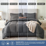 Sasttie Queen Comforter Set, 7 Pieces Bed in a Bag Queen, Complete Bedding Set Includes Grey Comforter, Flat Sheet, Fitted Sheet, Pillowcases and Pillow Shams, Dark Grey Sasttie