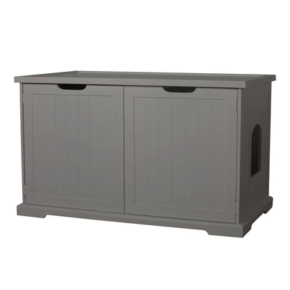 Merry Products Adjustable Pet Cat Washroom Storage Bench Furniture with Removable Partition Wall for All Size Litter Boxes, Gray