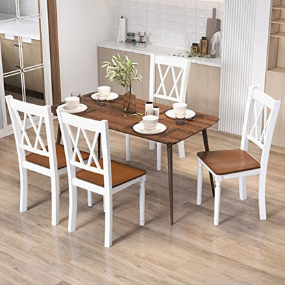 Giantex Dining Room Chairs Set of 2 White, Wooden Farmhouse Kitchen Chairs with Rubber Wood Seat, Acacia Wood Legs, Max Load 360 Lbs, Heavy Duty Wood Armless Dining Chairs with High Back - WoodArtSupply