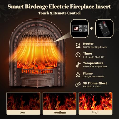 50” Solid Wood Electric Fireplace with Mantel, Black Roman Column TV Stand with Antique Bronze Finish Birdcage Heater Insert, Elegant Fireplace for Living Room, Bedroom & Entryway BLANKSPACE