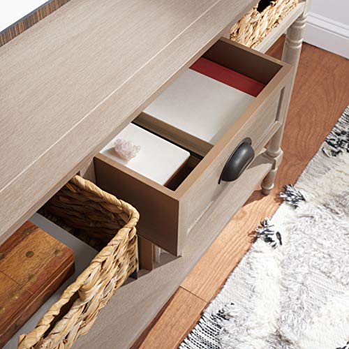 SAFAVIEH Home Collection – Christa White Wash Console Table with Rattan Drawers & Shelf, Coastal Cottage Storage Console, Vintage Design (AMH5737E) SAFAVIEH