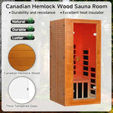 springspa Infrared Sauna for Home, 1 Person Home Sauna with Red Light Therapy, Canadian Hemlock Wooden Dry Saunas Room with Bluetooth Speakers, 1178 W/120V, 15 Minutes Pre-Warm up springspa