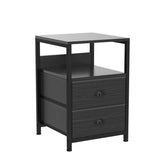 Furologee Nightstand Set of 2, Black Oak, with Charging Station and USB Ports, Side Tables with 2 Fabric Drawers, Bedside Tables with Storage Shelf & Hooks, for Living Room/Bedroom Furologee