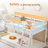 JOYMOR Bunk Bed with Curved Slide, Low Bunk Bed Twin Over Twin, Bunk Bed with Slide and Angled Ladder, Solid Pine Wood Slide Bed,14" Safety Guardrail, Anti-Slip Steps JOYMOR