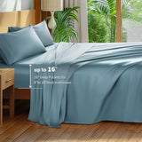 Shilucheng 100% Cotton King Size Sheets Set - 600 Thread Count，Luxury Egyptian Cotton Bed Sheets，5-Star Hotel Quality Sheets, Breathable & Cooling, 16 Inch Deep Pocket - 4 Piece (French Blue, King) Shilucheng