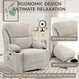 Recliner Chair Power Control, Nursery Reclining & Rocking Chair and Glider, Massage Swivel Living Room Furniture for Small Spaces, Bedroom, RVS, Lounge Sofa Chairs with USB & Type C Ports, Light Gray