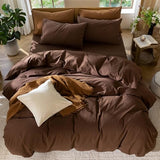 MooMee Bedding Duvet Cover Set 100% Washed Cotton Linen Like Textured Breathable Durable Soft Comfy (Solid Cocoa Brown, King 104"x90") MooMee