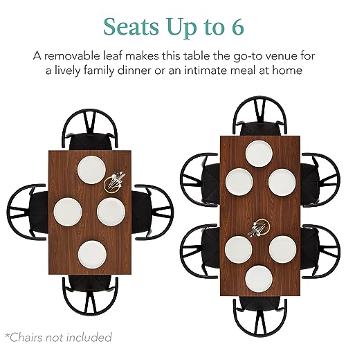 Best Choice Products Extendable Dining Table 47 to 63in Modern Large Expanding Kitchen Table up to 6 People w/Leaf Extension, 2 Locks, 132lb Capacity - Brown Best Choice Products