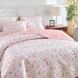 Joyreap 3 Pieces Cotton Quilt Set for Girls, Full/Queen Size Pink Flowers Floral Design, Cozy Lightweight Quilt Bedspread Bed Cover for All Season, 1 Quilt and 2 Pillow Shams- 90x90 inches Joyreap