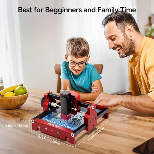 Mini Laser Engraver for Beginner, Woxcker S1 1.6W Laser Engraver Machine Portable No Need Installation 130mm x 130mm Bed Size 0.05 Laser Spot for DIY, Wood, Acrylic, Leather, Leaf Woxcker