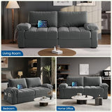 Yaheetech 79" Velvet Couch, Comfy Sofa with Pocket Coils, Deep Seat, Storage Pockets and USB Ports, 2 Seater Modern Loveseat Sofas with Removable Cover, Pillow Top Arms for Living Room Apartment Gray Yaheetech