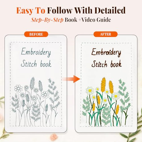 CYANFOUR 2026 New Embroidery Stitch Book Kit for Adults Beginners, Cross Stitch Kit with Step-by-Step Guide and Video, Threads and Needles, Portable Crafts Gift for Adults CYANFOUR