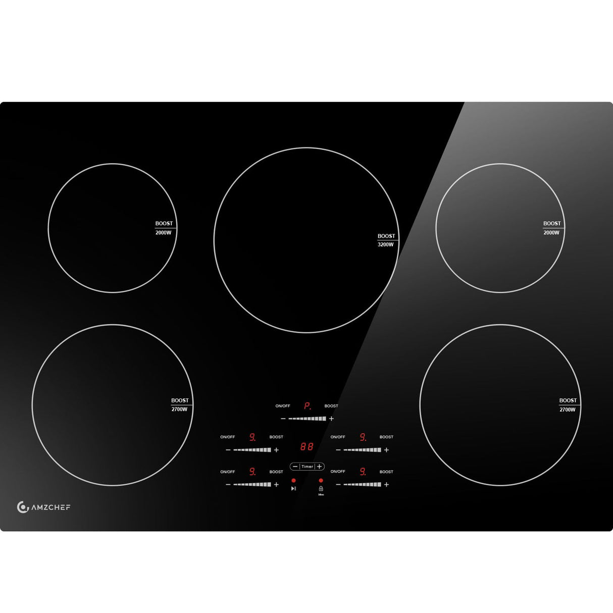 30 Inch10600W Induction Cooktop,AMZCHEF 9 Levels Electric Cooktop with 5 BOOST Burners,Bulid-in Induction Cooktop Control by Slide Touchscreen,Child Safety Lock,Independent Timer,No plug,240V amzchef