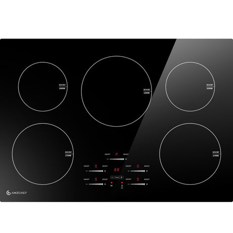 30 Inch10600W Induction Cooktop,AMZCHEF 9 Levels Electric Cooktop with 5 BOOST Burners,Bulid-in Induction Cooktop Control by Slide Touchscreen,Child Safety Lock,Independent Timer,No plug,240V amzchef