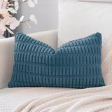 OTOSTAR Corduroy Decorative Throw Pillow Covers 16x24 Inch Super Soft Boho Striped Rectangle Pillow Covers Case Modern Cushion Covers for Sofa Couch Bedroom Car Decor Teal OTOSTAR
