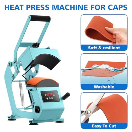5 Pcs Hat Heat Press Mat, Silicone 8 x 4 Inch Foam Press Pad Heat Resistant for Hat HTV Heat Transfer Ironing (Orange) HolyMaji