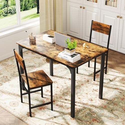 COSTWAY Dining Chairs Set of 2, Rustic Wood & Metal Frame Industrial Farmhouse Armless Side Chairs with Wide Comfy Seat & Slanted High Back for Dining Room, Kitchen, Home, Office, Restaurant COSTWAY