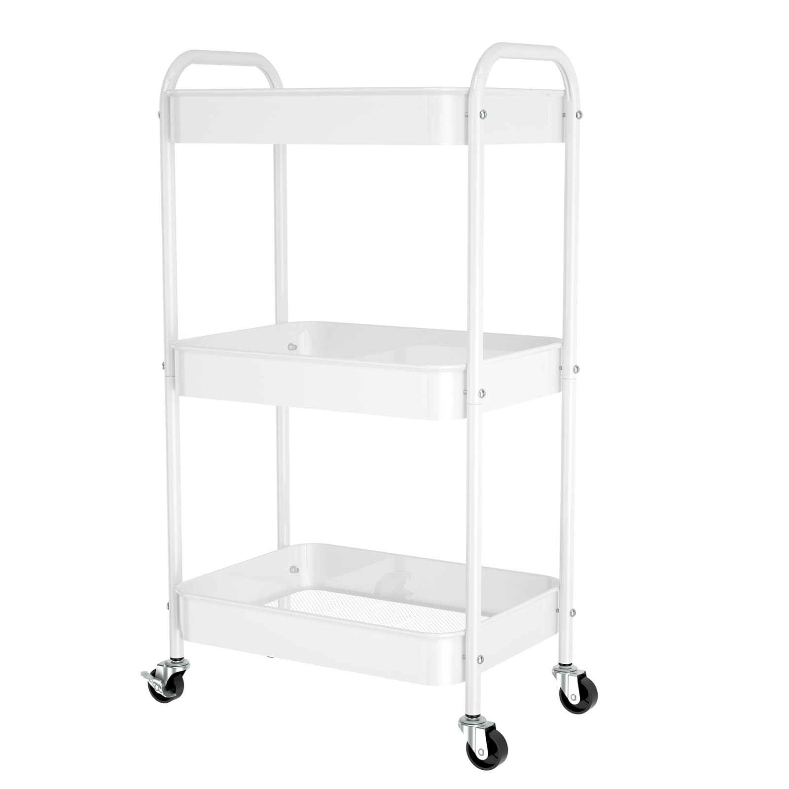 PNVXNUS 3 Tier Rolling Metal Storage Carts with Wheels,Multi Functional Organizer Cart for Office, Bathroom, Kitchen, Book, Diaper. Easy Assembly. (White) - WoodArtSupply