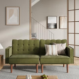 Furnify 71" Velvet Futon Sofa Bed, Versatile Loveseat Couch, Sleeper Sofa with Adjustable Backrest, Mid Century Modern Futon Couch for Small Space, Living Room, Office & Apartment, Velvet Fabric Green Furnify