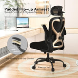 Ergonomic Office Chair, Mesh Desk Chair with Headrest, Lumbar Support, Thick Seat Cushion, Flip-up Arms, High Back Computer Task Chairs for Home Office (English, Black/Gold) CASASIO