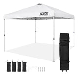 VEVOR Pop Up Canopy Tent, 10 x 10 ft, 250 D PU Silver Coated Tarp, with Portable Roller Bag and 4 Sandbags, Waterproof and Sun Shelter Gazebo for Outdoor Party, Camping, Commercial Events, White VEVOR