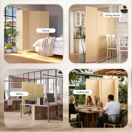 JOSTYLE Room Divider 4 Panel Folding Privacy Screen, Bamboo Room Divider Screen - 6 ft. Tall Wall Divider for Room Separation Freestanding Partition Separators, Beige JOSTYLE