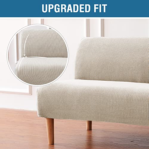 Armless Futon Cover Stretch Sofa Bed Slipcover Protector Elastic Feature Rich Textured High Spandex Small Checks Jacquard Fabric Futon Cover, Machine Washable, Island Fossi H.VERSAILTEX