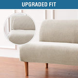 Armless Futon Cover Stretch Sofa Bed Slipcover Protector Elastic Feature Rich Textured High Spandex Small Checks Jacquard Fabric Futon Cover, Machine Washable, Island Fossi H.VERSAILTEX