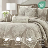 LANCO MODERN LIFESTYLE Beige King Size Comforter Set 7 Pieces, Jacquard Woven with Damask, Bedding Set in a Bag Includes Comforter, Bed Skirt, Pillow Shams, and Decorative Pillows LANCO MODERN LIFESTYLE