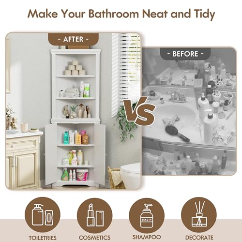 Flamaker Corner Cabinet, Corner Shelf with 2 Barn Doors and 3 Shelves, Freestanding Storage Cabinet with Adjustable Dividers for Bathroom, Living Flamaker