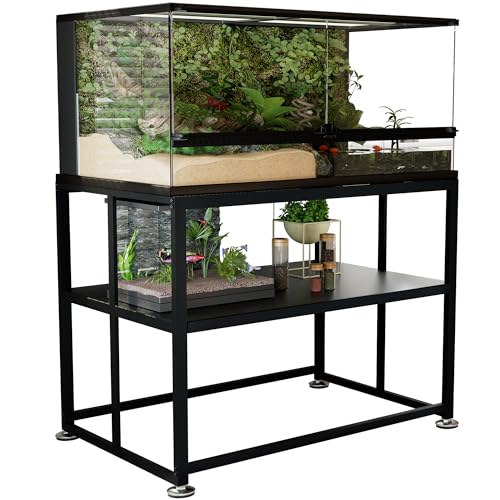 PrimeZone 40 Gallon Fish Tank Stand - All Metal Heavy Duty Aquarium Stand for Accessories Storage, 2 Tier 36.6" L x 18.5" W x 30.5" H Reptile Turtle Terrarium Stand, 880LBS Capacity, Black