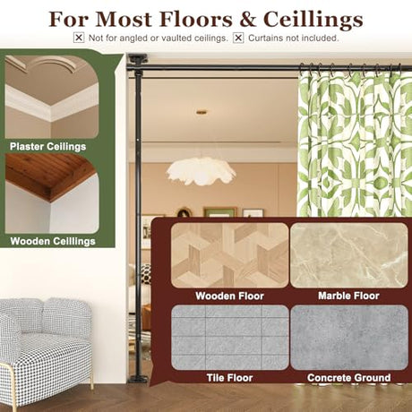 Goovilla Room Divider for Room Separation, Tension Curtain Rods No Drilling, 4-10ft(H) 28-114inch(W) Adjustable Temporary Privacy Wall Divider, Heavy Duty Freestanding Space Partition Separator, Black Goovilla