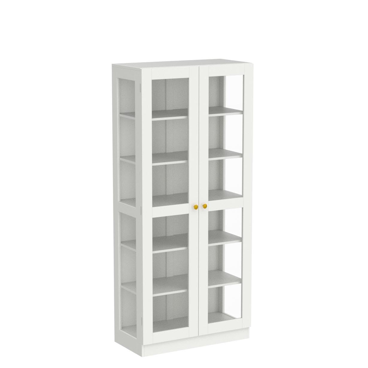 Homsee 6-Tier Tall Bookcase with Glass Doors - Modern Wooden Storage Cabinet in White - WoodArtSupply