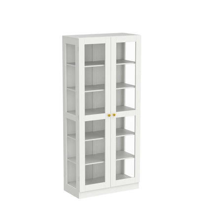 Homsee 6-Tier Tall Bookcase with Glass Doors - Modern Wooden Storage Cabinet in White - WoodArtSupply