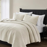 palassio Beige 100% Cotton Quilt King Size Bedding Sets with 2 Pillow Shams, Textured Lightweight Soft Bedspread Shabby Chic Coverlet, Neutral Quilted Comforter Bed Cover for All Season, 3 Pieces palassio